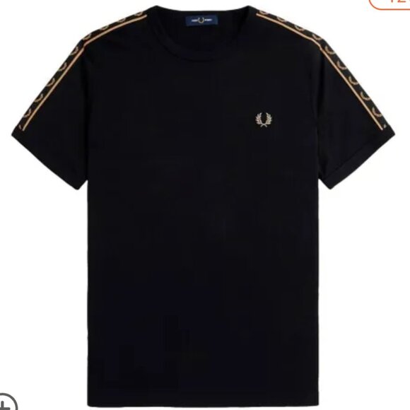 Mens Fred Perry Black Gold Taped Ringer Medium - Picture 1 of 4